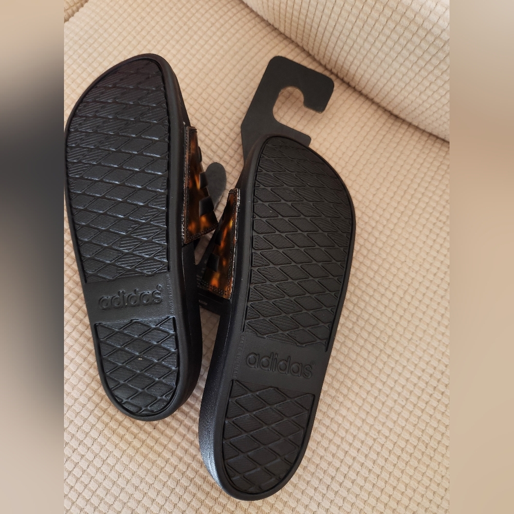 Adidas Black Slides with Tortoiseshell Straps - Picture 3 of 4
